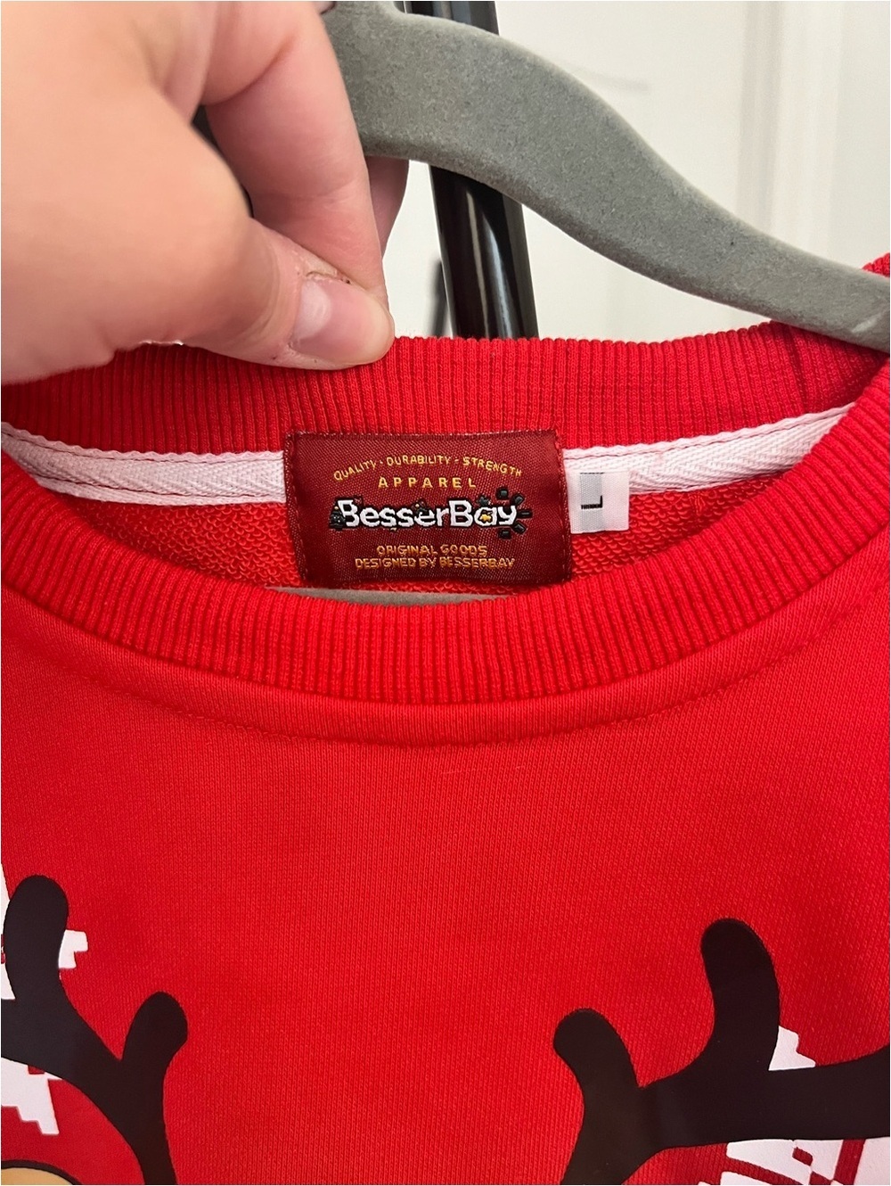BesserBay Christmas Reindeer Sweatshirt Kids Large Red - Picture 4 of 6